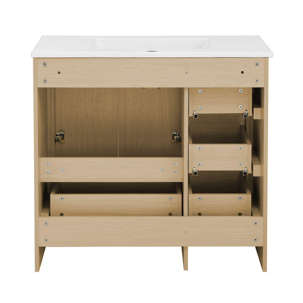 Virage 36" Freestanding Bathroom Vanity in Natural Oak with Sink Top