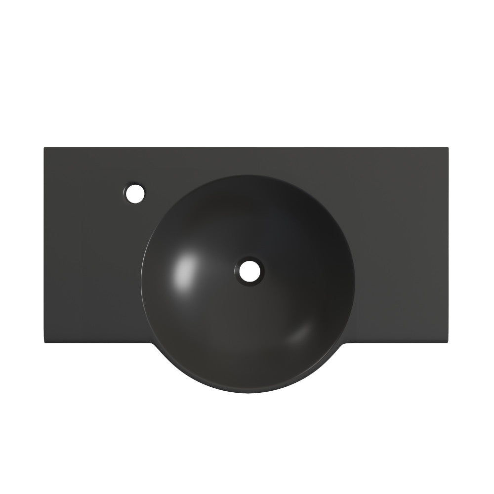 Chateau 30" Wall-Mounted Sink Center Basin with Left Side Faucet Mount in Matte Black