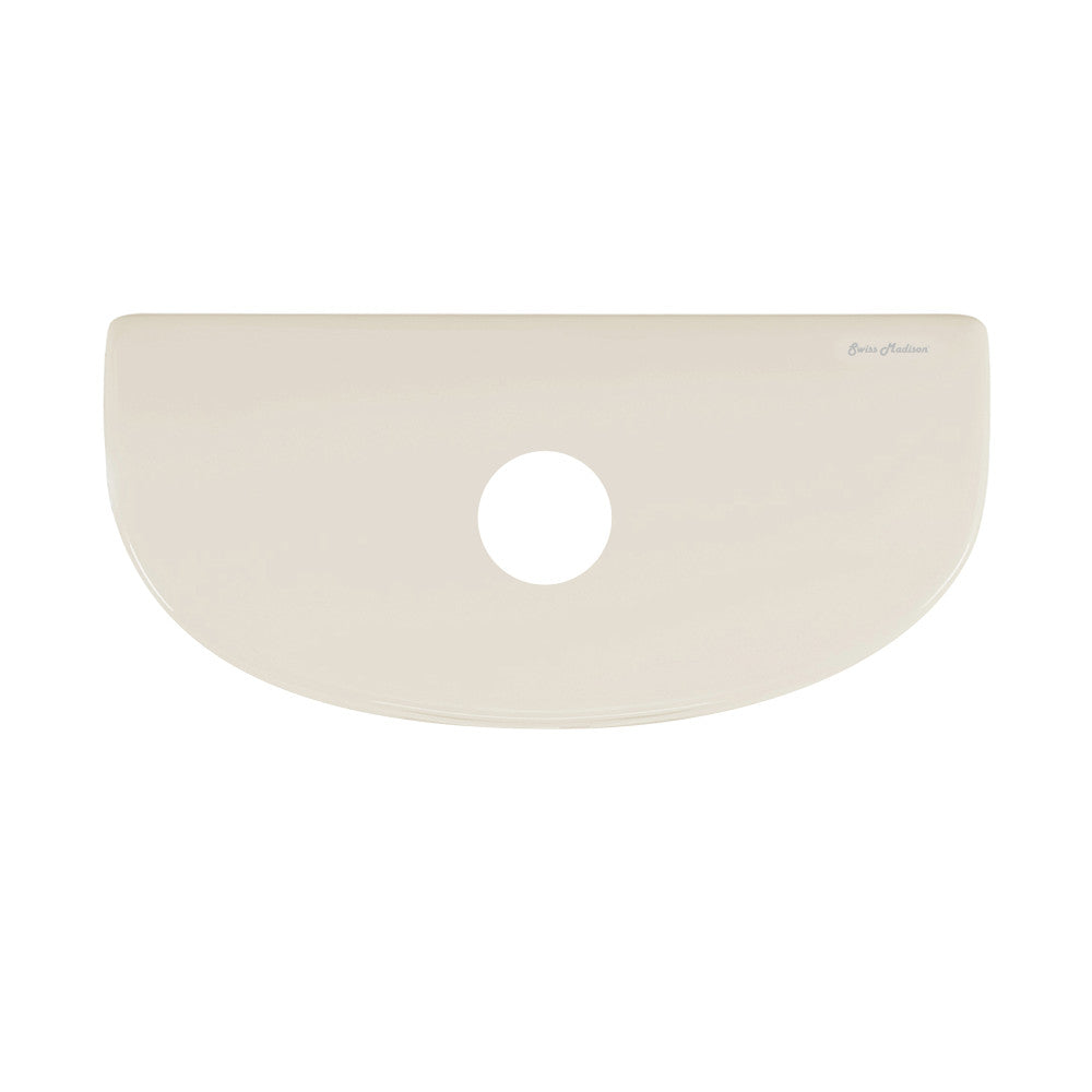Bisque dual flush toilet tank lid with center hole for flush mechanism installation.