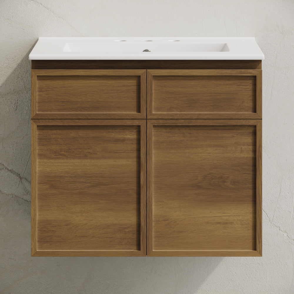 St. Tropez 24" Wall-Mounted Bathroom Vanity in Brown Oak with 3-Hole Widespread Sink Top