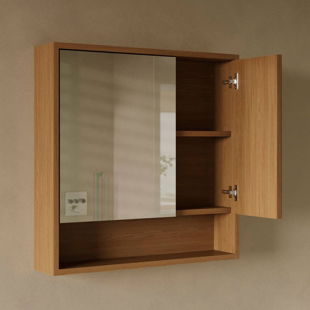 Delice 30 x 30 Rectangular Wall Mount Medicine Cabinet in Oak with Open Shelf