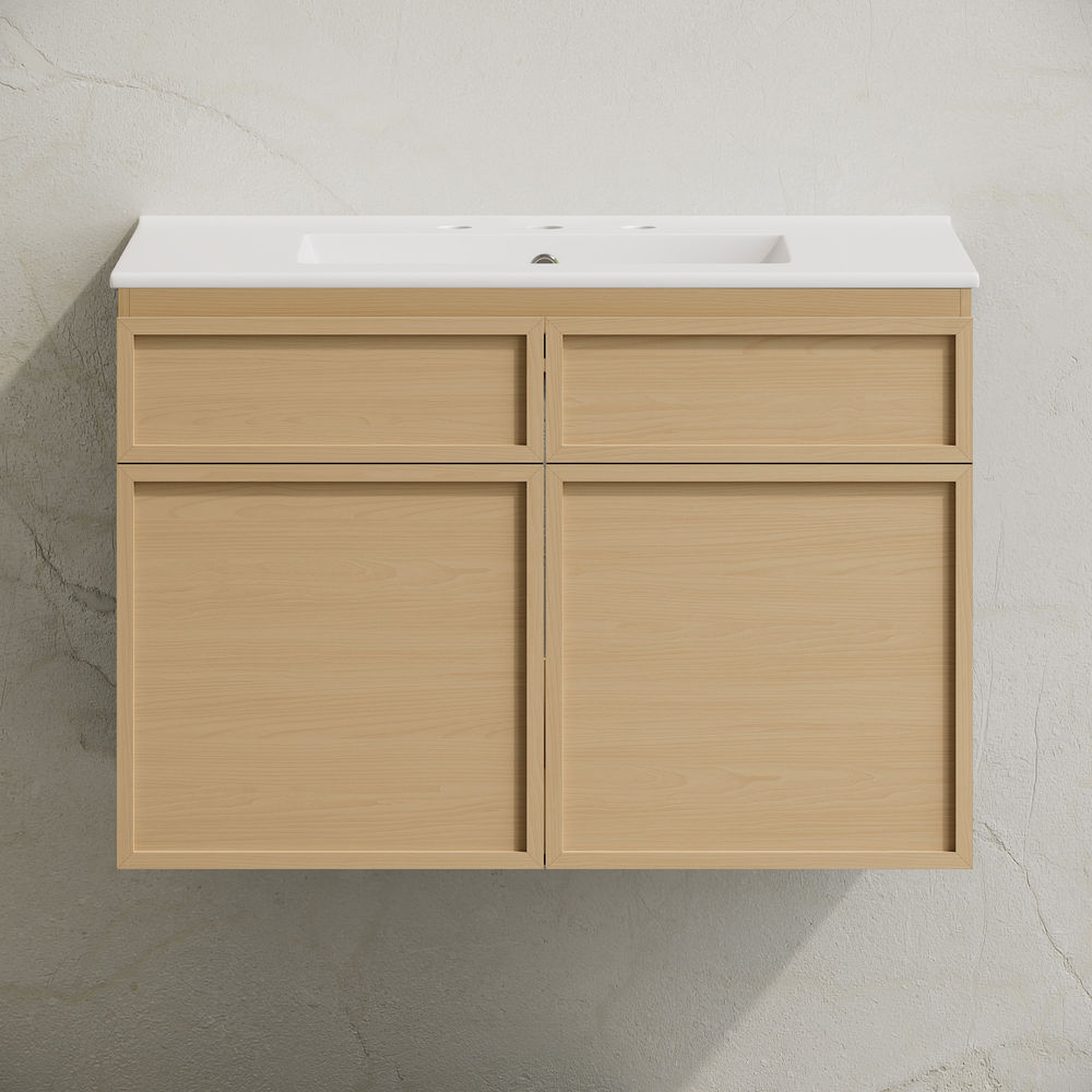 St. Tropez 30" Wall-Mounted Bathroom Vanity in Natural Oak with 3-Hole Widespread Sink Top