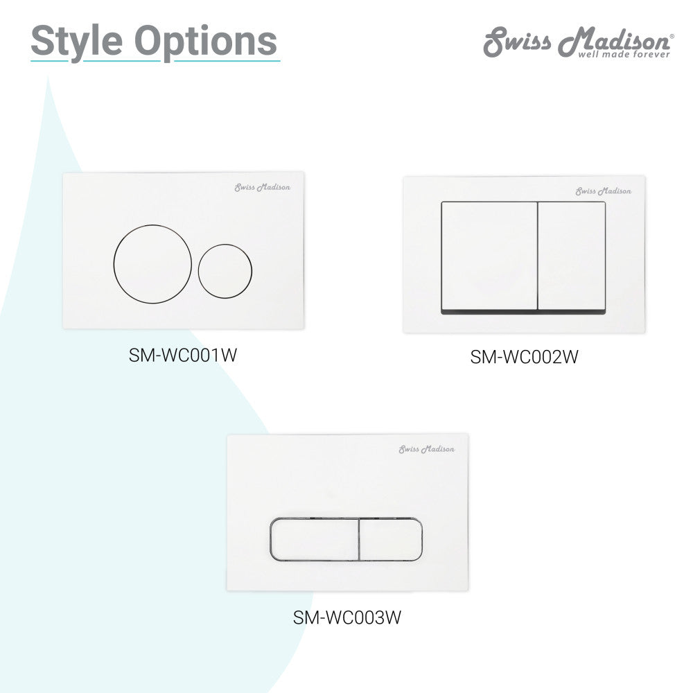 Concorde Wall Mount Dual Flush Actuator plate with Square Push Buttons in White