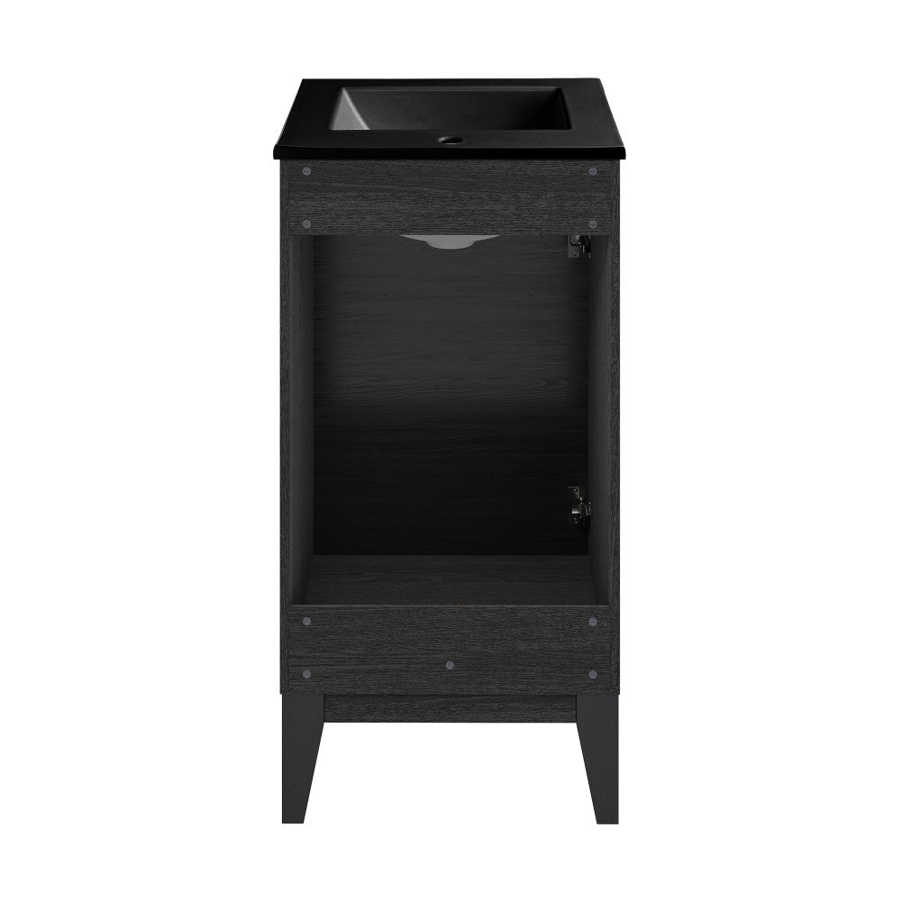 Cascade 18 in. Black Oak Bathroom Vanity With Black Ceramic Sink Top