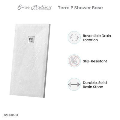 Terre P Series 60" x 36" Reversible Drain Shower Base