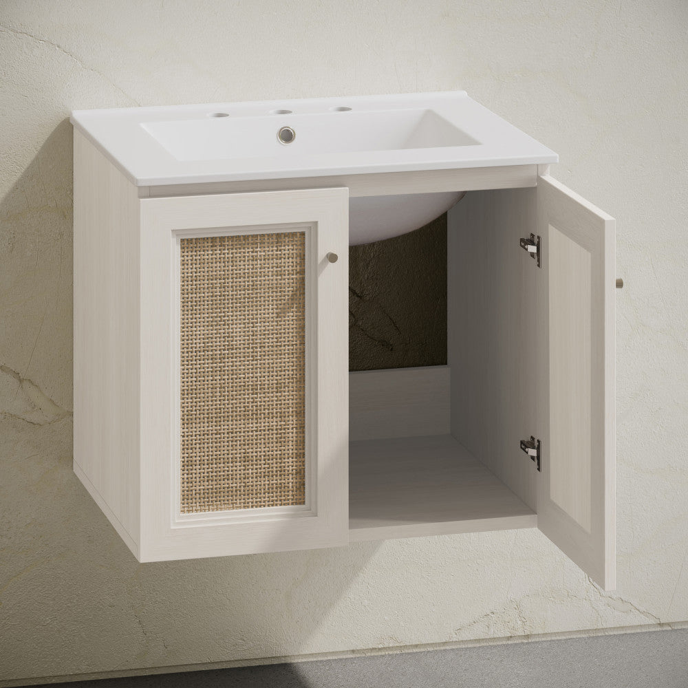 Classe 24" Wall-Mounted Bathroom Vanity in White Oak with Widespread Faucet Holes Vanity Top