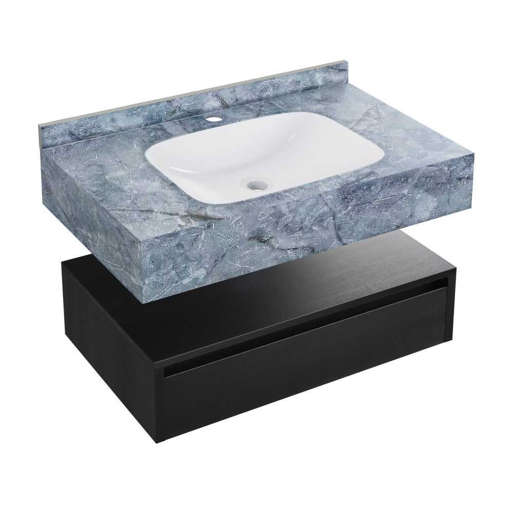 Avancer 36" Wall-Mounted Bathroom Vanity in Black Oak with Blue Celeste Sink Top