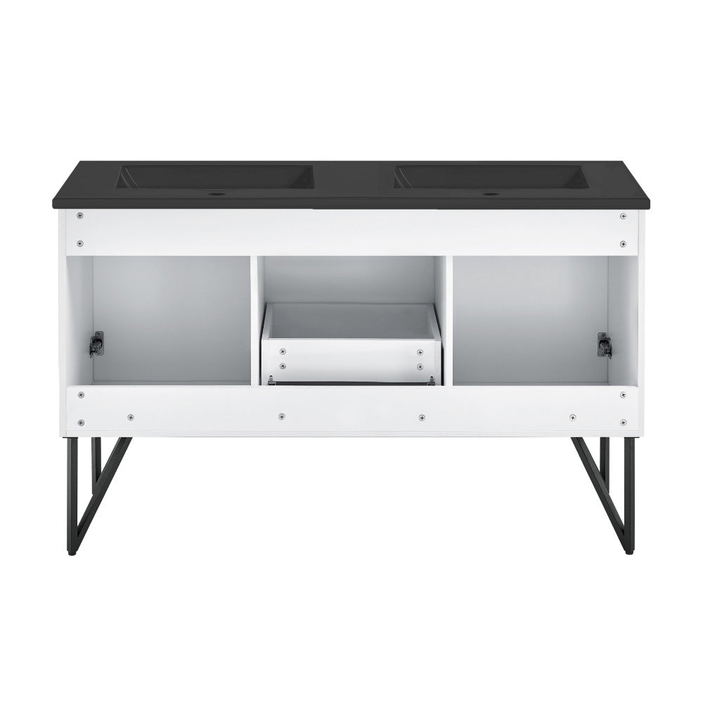 Annecy 60 in. White, Double Basin Bathroom Vanity With Black Artificial Stone Sink Top