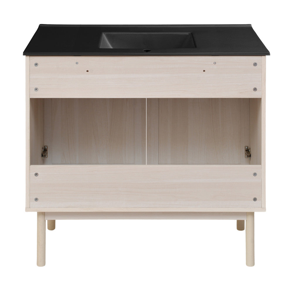 Classe 36" Freestanding Bathroom Vanity in White Oak with Black Sink Top