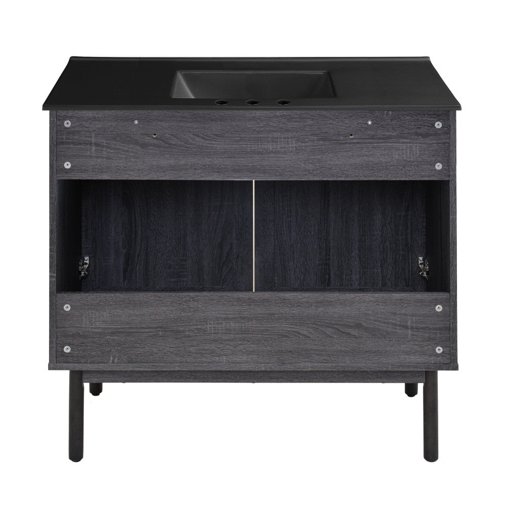 Classe 36" Freestanding Bathroom Vanity in Black Oak with Black 3-Hole Widespread Sink Top