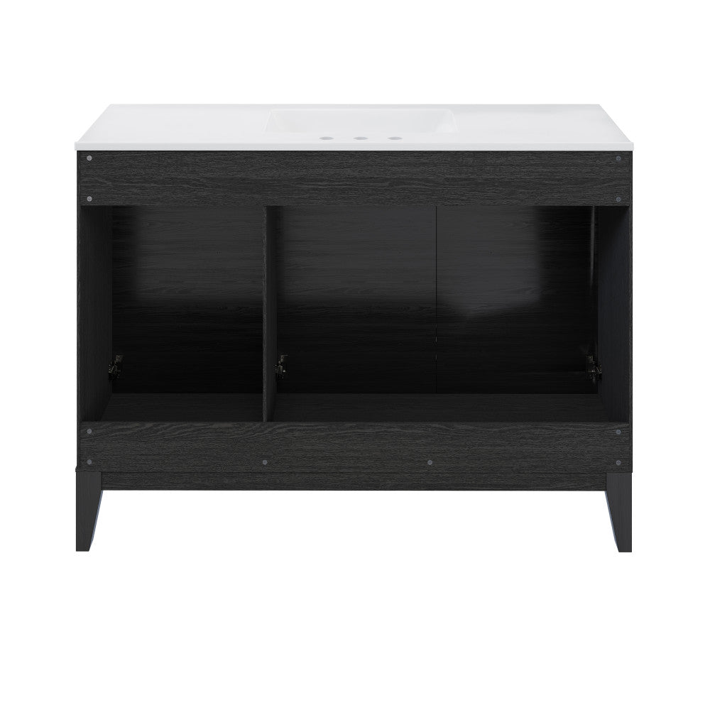 Cascade 48 in. Black Oak Bathroom Vanity With White, 3-Hole Ceramic Sink Top
