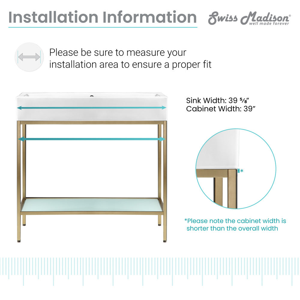 Pierre 40" Open Shelf Gold Frame Freestanding Bathroom Vanity with Sink Top