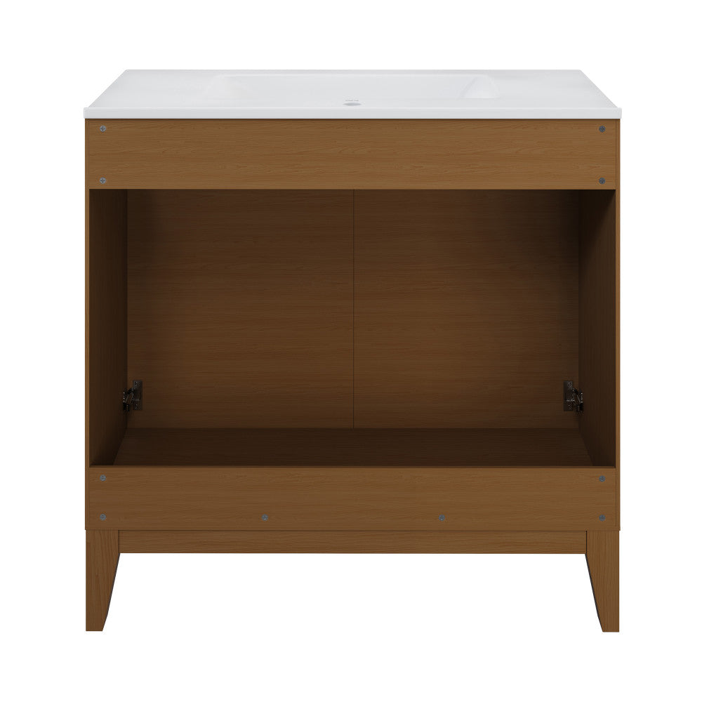 Cascade 30" Freestanding Bathroom Vanity in Brown Oak with Sink Top