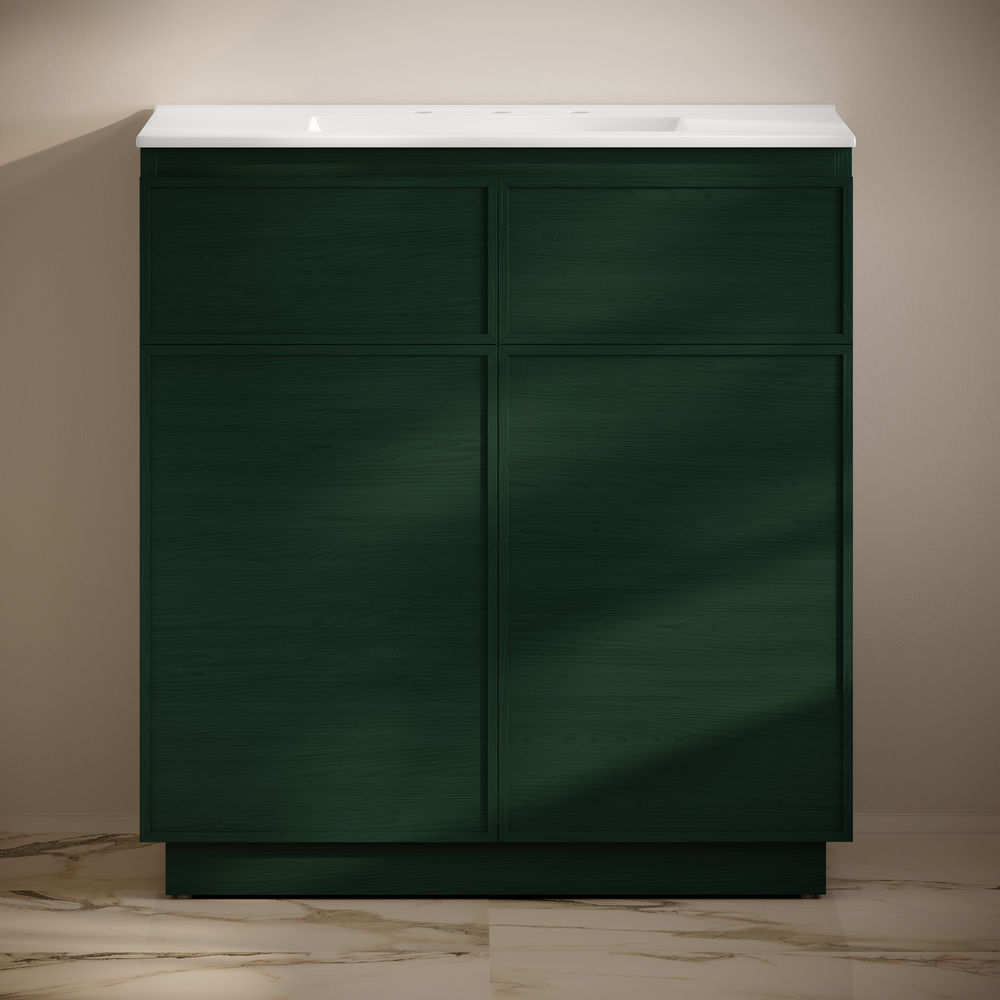 St. Tropez 36" Freestanding Bathroom Vanity in Green Oak with 3-Hole Widespread Sink Top