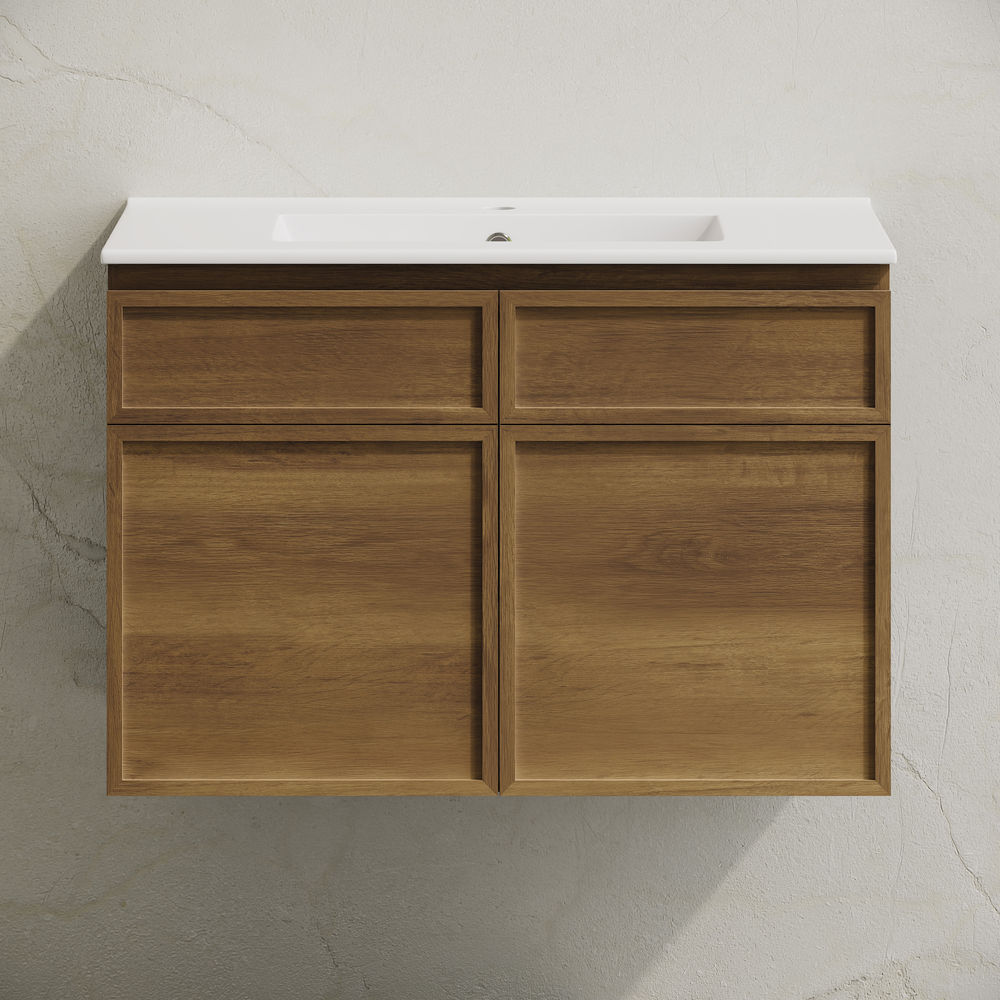 St. Tropez 30" Wall-Mounted Bathroom Vanity in Brown Oak with Sink Top