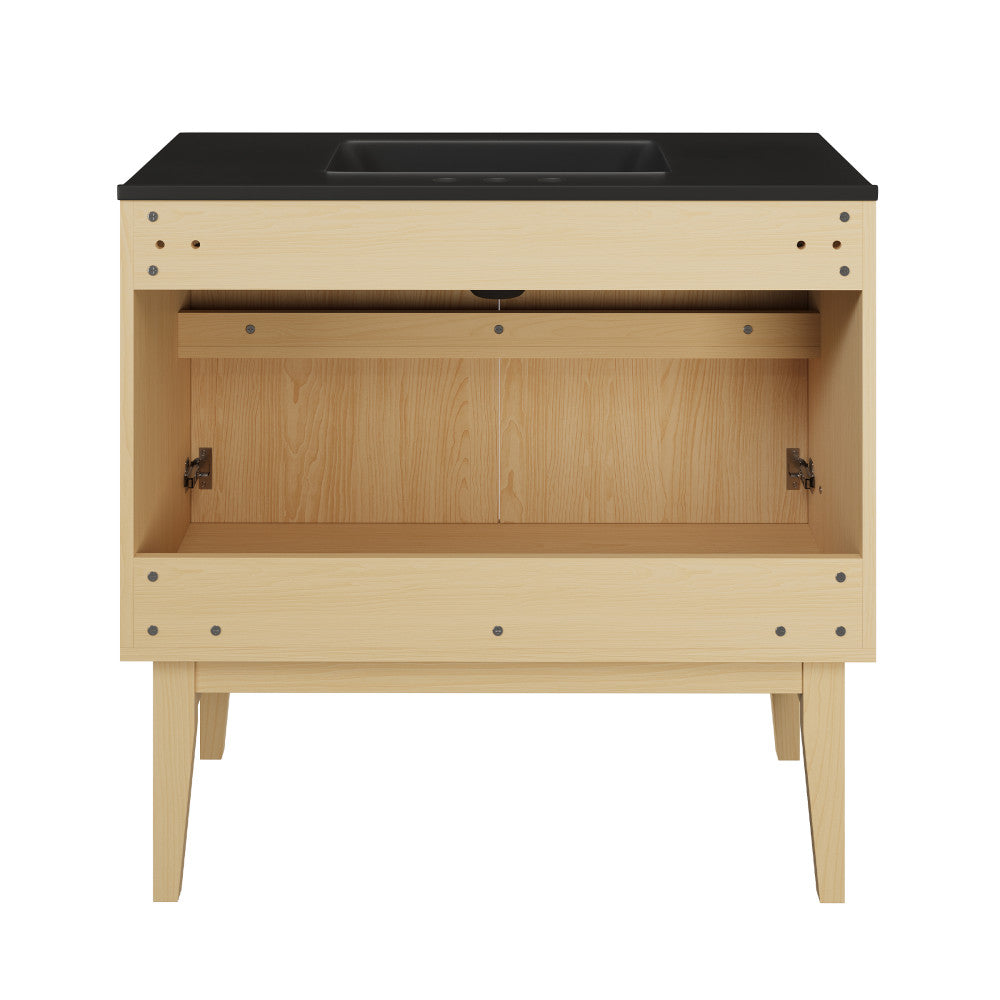 Bosse 36" Freestanding Bathroom Vanity in Natural Oak with Black 3-Hole Widespread Sink Top