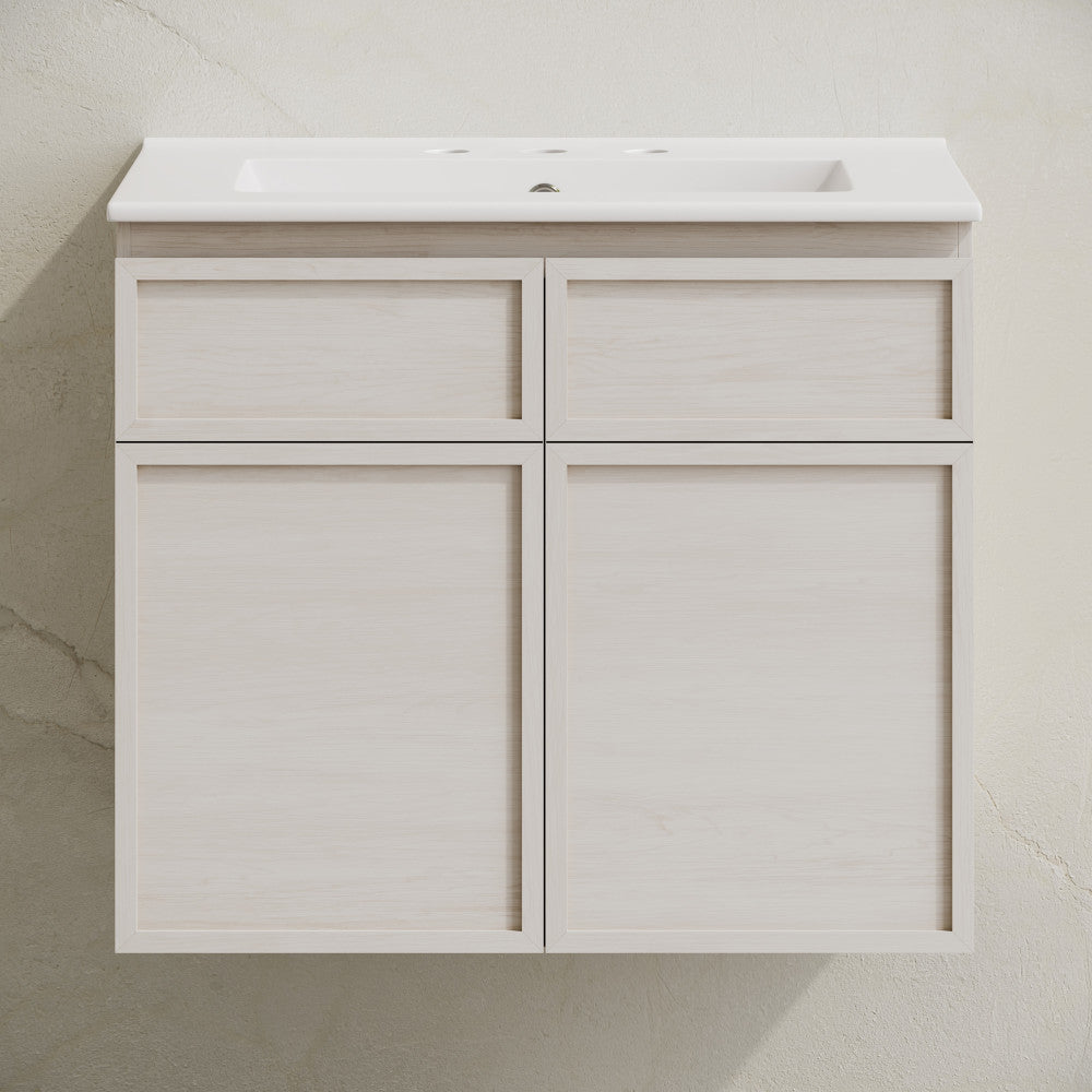 St. Tropez 24" Wall-Mounted Bathroom Vanity in White Oak with 3-Hole Widespread Sink Top