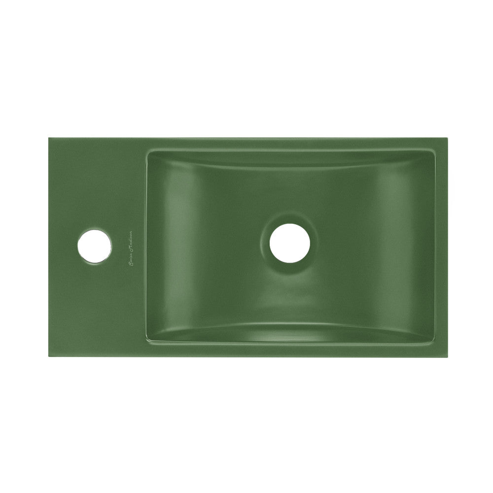 Lisse 16" Concrete Rectangle Wall-Mounted Sink with Left Side Faucet Mount in Matte Royal Green