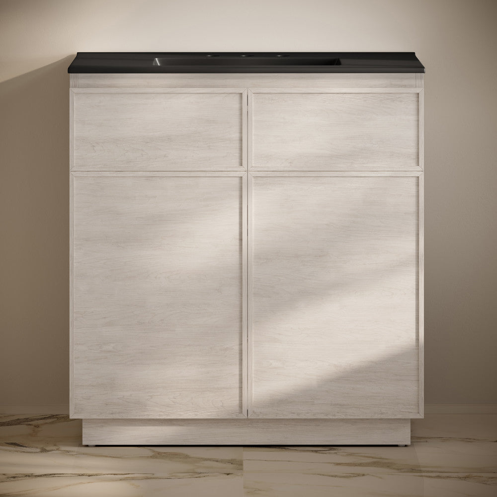 St. Tropez 36" Freestanding Bathroom Vanity in White Oak with Black 3-Hole Widespread Sink Top