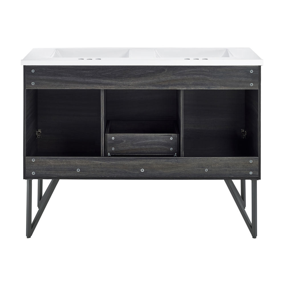 Annecy 48 in. Black Walnut, Double Basin Bathroom Vanity With White, 3-Hole Centerset Ceramic Sink Top