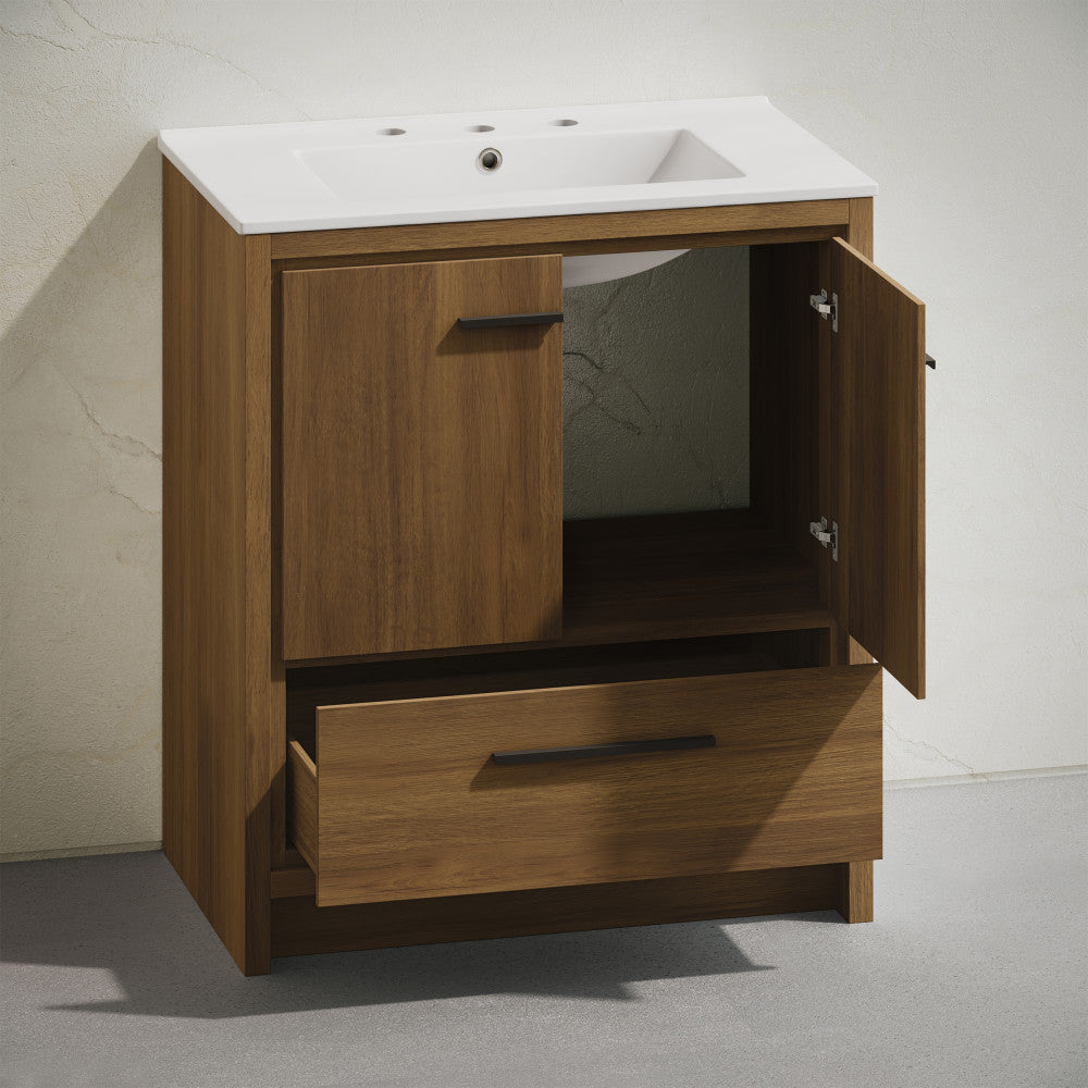 Virage 30" Freestanding Bathroom Vanity in Brown Oak with 3-Hole Widespread Sink Top