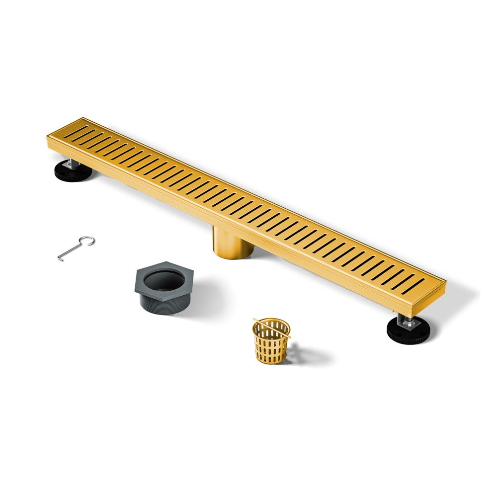 Voltaire 24" Stainless Steel Linear Shower Drain in Brushed Gold