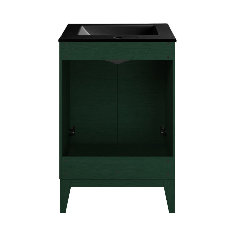 Cascade 24" Freestanding Bathroom Vanity in Green Oak with Black Sink Top