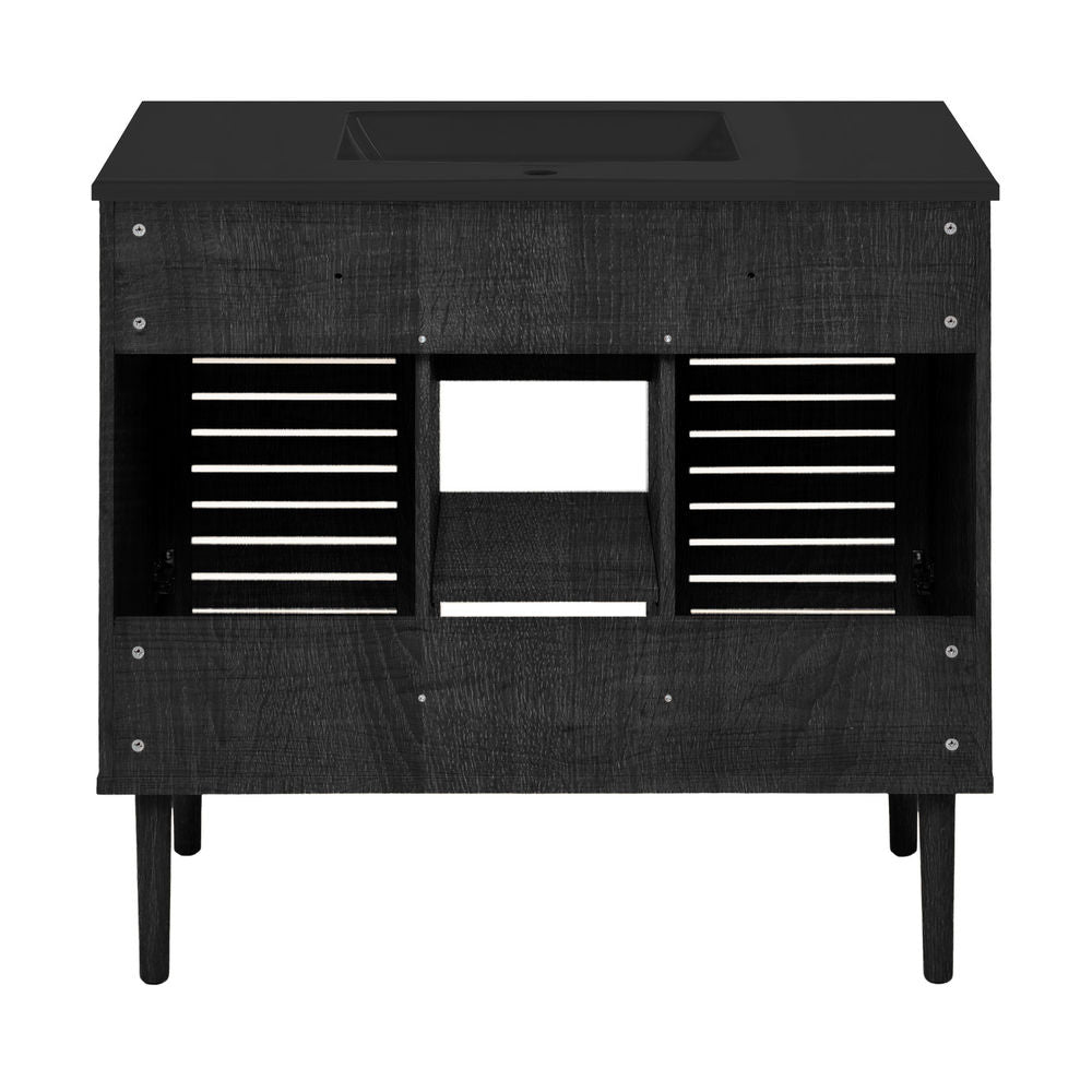 Bron 36" Freestanding Bathroom Vanity in Black Oak with Black Sink Top