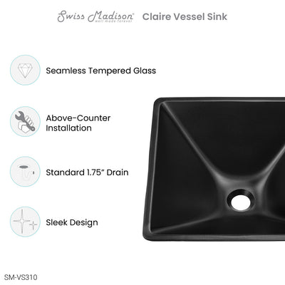 Claire 15.5" Glass Vessel Sink, Black