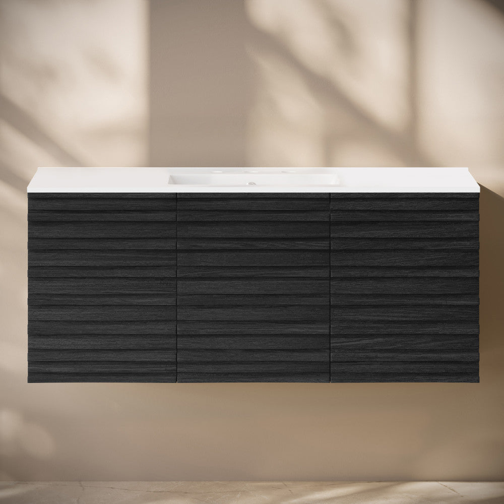 Cascade 48" Wall-Mounted Bathroom Vanity in Black Oak with 3-Hole Widespread Sink Top