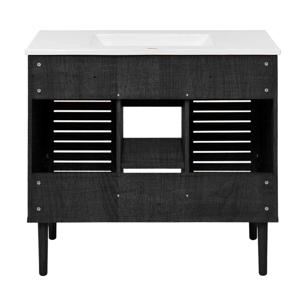 Bron 36" Freestanding Bathroom Vanity in Black Oak with Sink Top