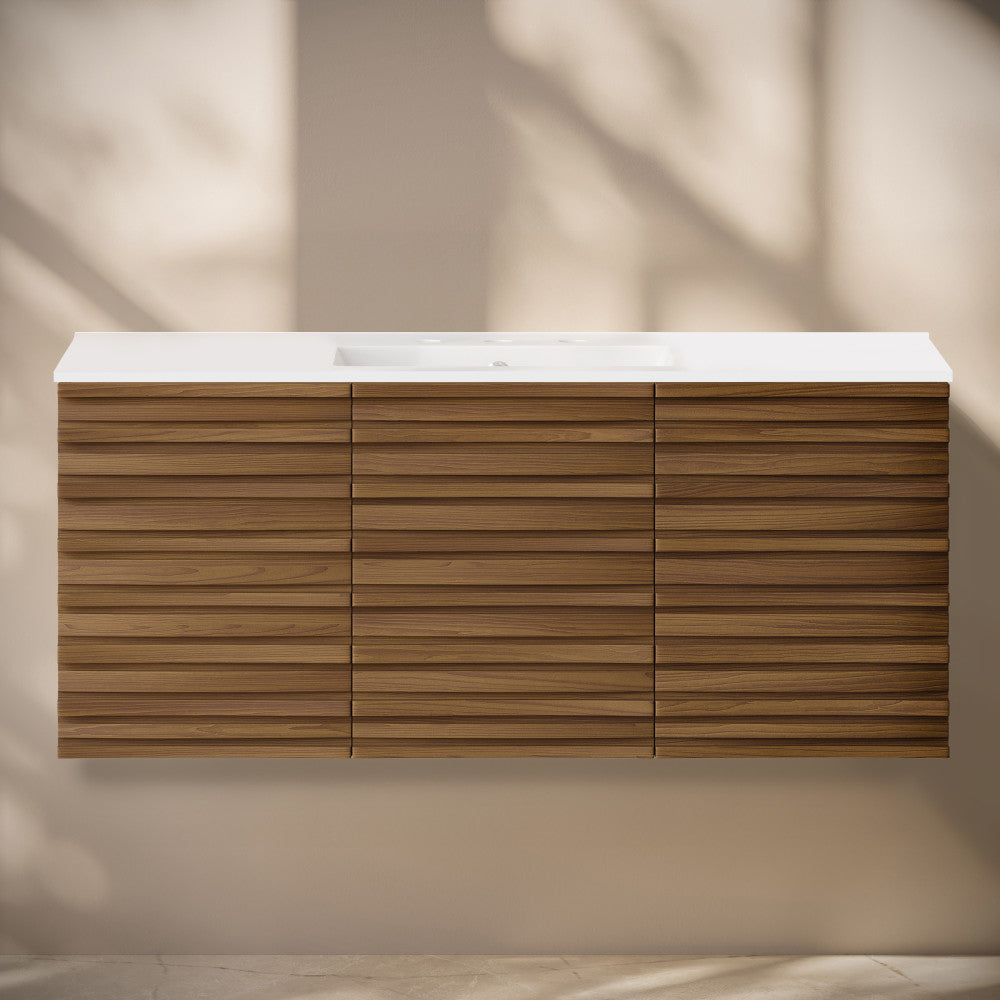 Cascade 48" Wall-Mounted Bathroom Vanity in Brown Oak with 3-Hole Widespread Sink Top