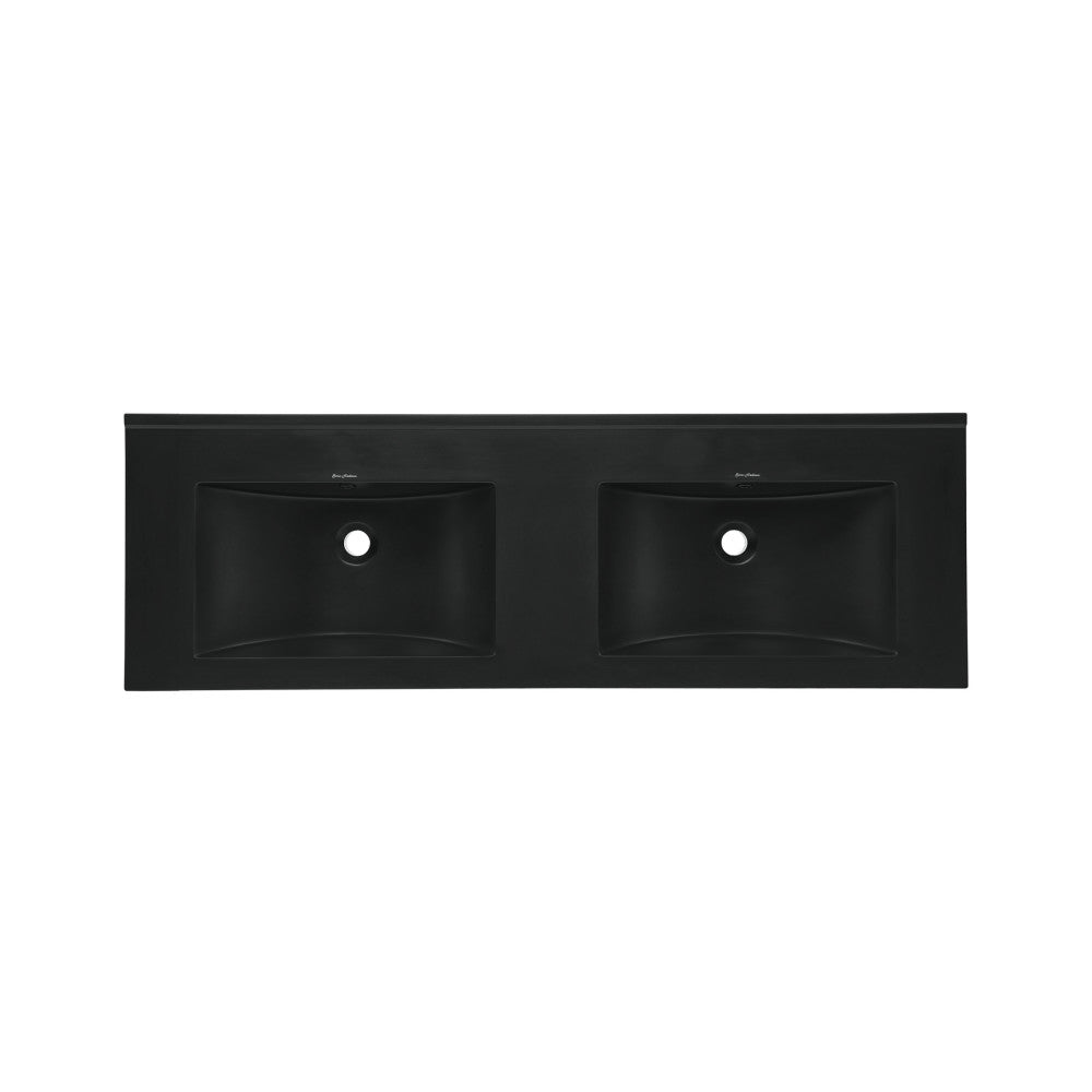 48" Zero Hole Double Basin Vanity Sink Top in Matte Black