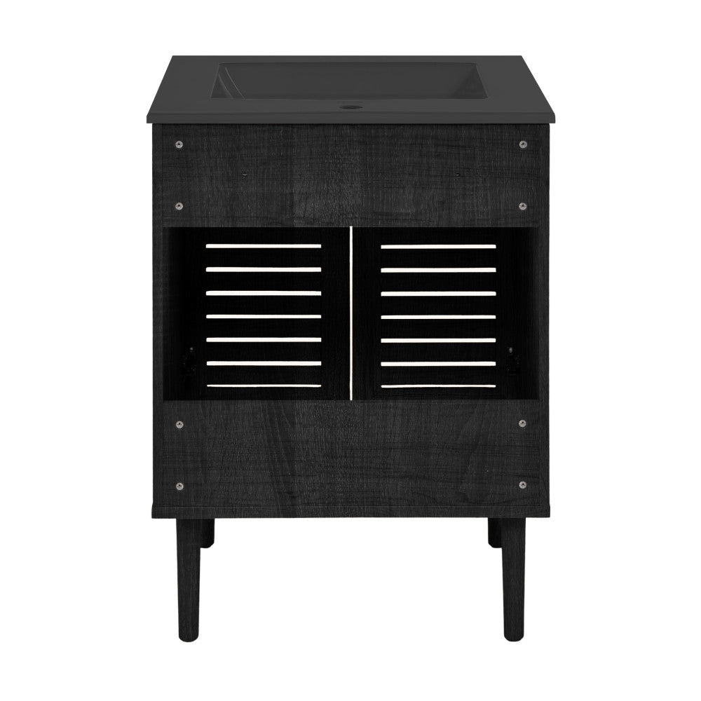 Bron 24" Freestanding Bathroom Vanity in Black Oak with Black Sink Top
