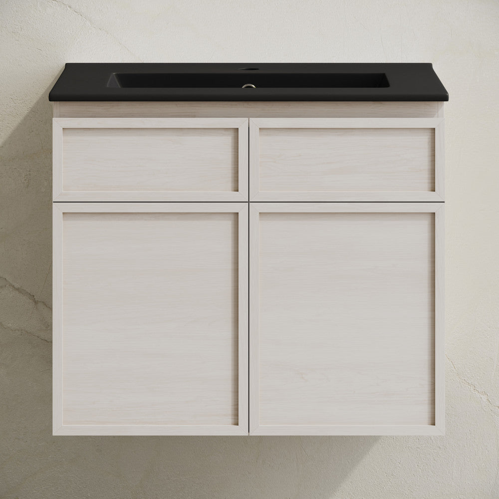 St. Tropez 24" Wall-Mounted Bathroom Vanity in White Oak with Black Sink Top