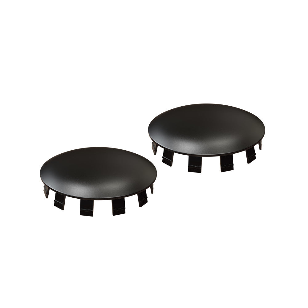 Round toilet dual flush cover caps in matte black, set of two replacement parts.