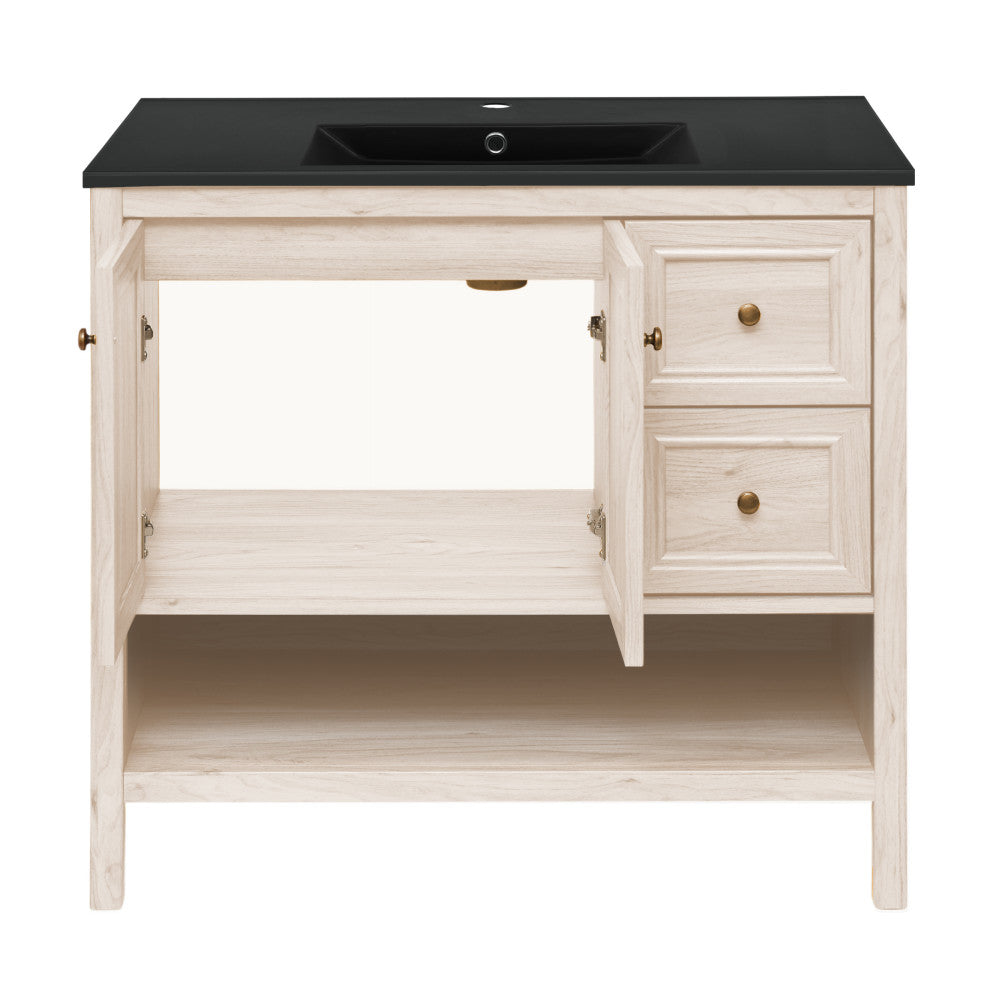 Chateau 36" Freestanding Bathroom Vanity in White Oak with Black Sink Top