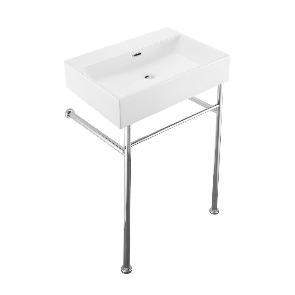 Claire 24" Rectangle Zero Hole Console Sink with Polished Chrome Legs