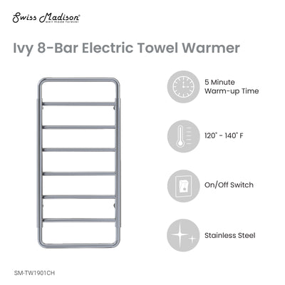 Ivy 8-Bar Electric Towel Warmer in Chrome