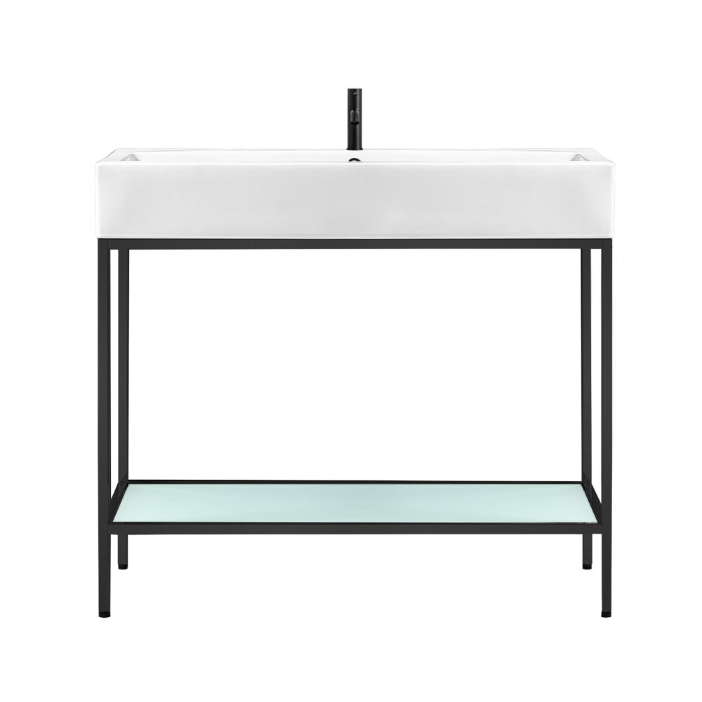 Pierre 40" Open Shelf Black Frame Freestanding Bathroom Vanity with Sink Top