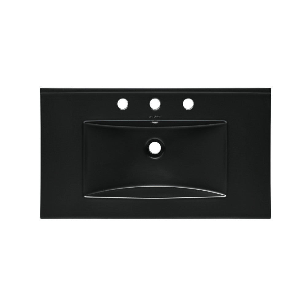 30" 3-Hole Widespread Vanity Sink Top in Glossy Black