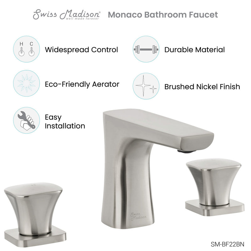 Monaco 8 in. Widespread, 2-Handle, Bathroom Faucet in Brushed Nickel