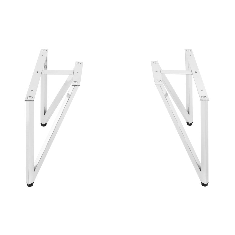 Chrome vanity legs set, rectangular frame with mounting brackets, adjustable feet.