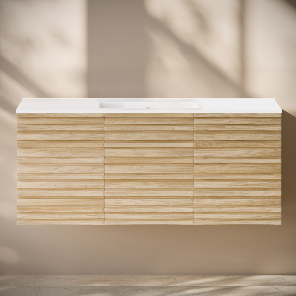 Cascade 48" Wall-Mounted Bathroom Vanity in Natural Oak with Sink Top