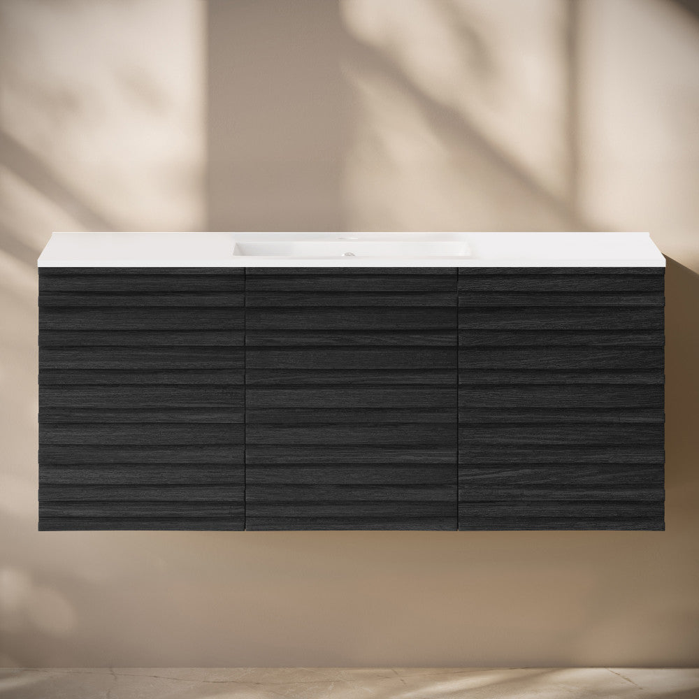 Cascade 48" Wall-Mounted Bathroom Vanity in Black Oak with Sink Top