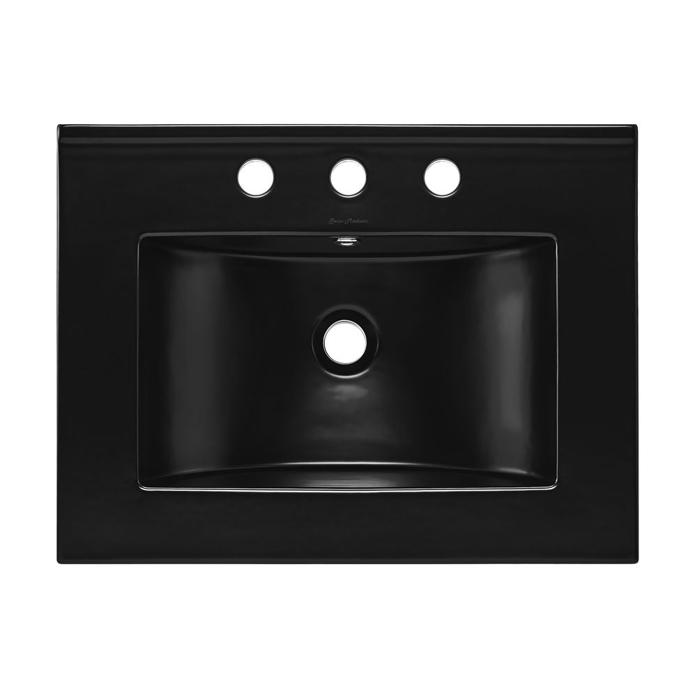 24" 3-Hole Widespread Vanity Sink Top in Glossy Black