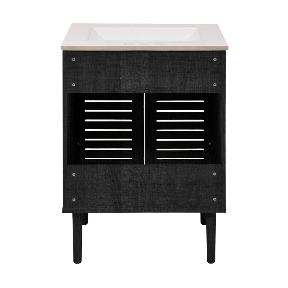 Bron 24" Freestanding Bathroom Vanity in Black Oak with 3-Hole Centerset Sink Top