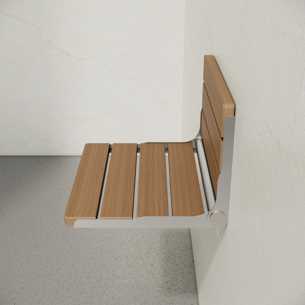 Alliance 16" x 13" Folding Wall-Mounted Shower Seat in Natural Teak