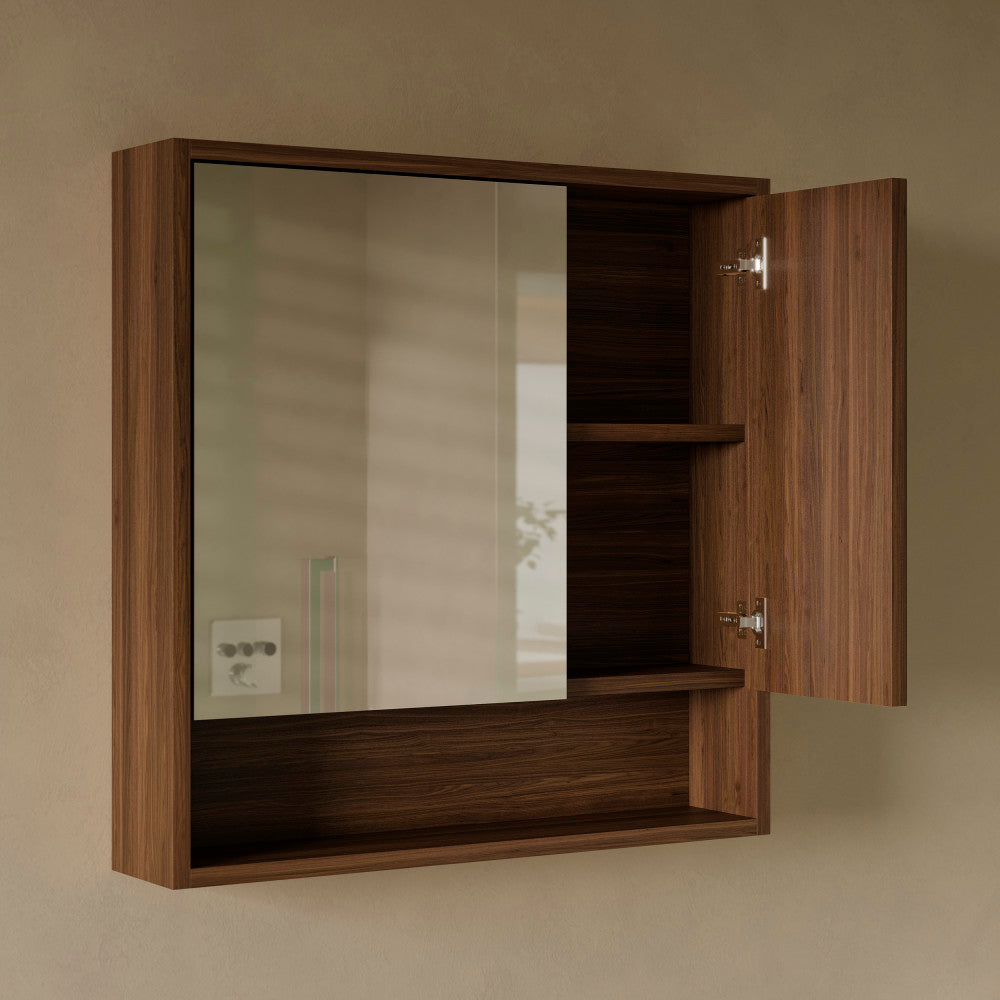 Delice 30 x 30 Rectangular Wall Mount Medicine Cabinet in Walnut with Open Shelf