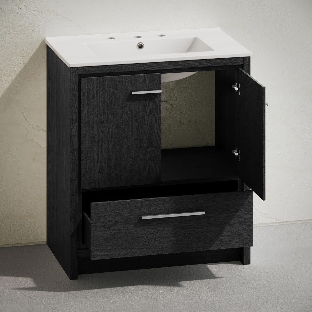 Virage 30" Freestanding Bathroom Vanity in Black Oak with 3-Hole Widespread Sink Top